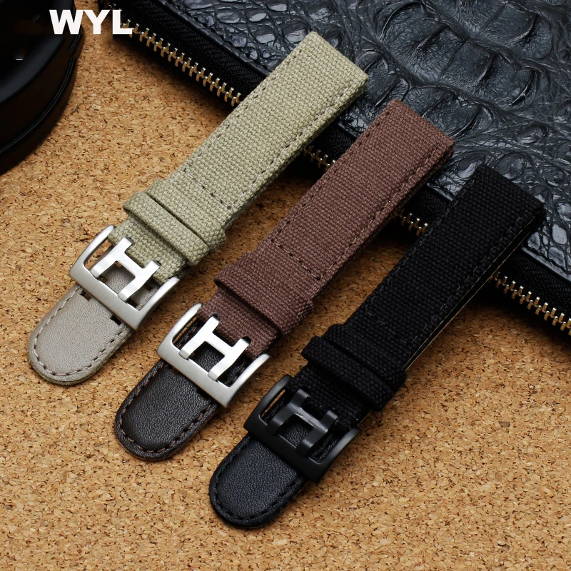 

Canvas Leather Bottom For Hamilton Khaki Field Watch H760250 H68201993 /H7761653 Nylon Watchband Seiko Men Sport Strap 20mm 22mm