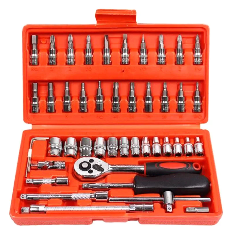 46pcsSocket Ratchet Car Repair Tool Wrench Set Complete Toolbox Profesional Ratchet Pawl Socket Spanner Screwdriver Tool Kit
46pcsSocket Ratchet Car Repair Tool Wrench Set Complete Toolbox Profesional Ratchet Pawl Socket Spanner Screwdriver Tool Kit