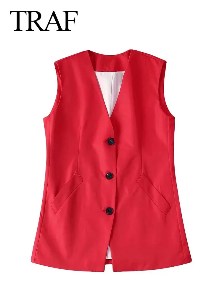 TRAF Trendy Pieces High Street Elegant Single Breasted Pocket Lady Clothing Fashion Slim Solid Color Premium Women's Vest
TRAF Trendy Pieces High Street Elegant Single Breasted Pocket Lady Clothing Fashion Slim Solid Color Premium Women's Vest