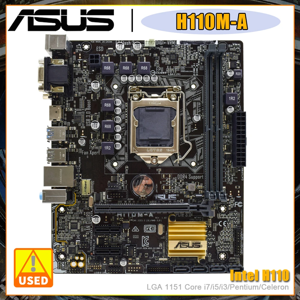 

ASUS H110M-A Motherboard with Intel H110 Chipset Built-in Graphics Chip Gigabit LAN Supports Core i7 i5 i3 Pentium Celeron