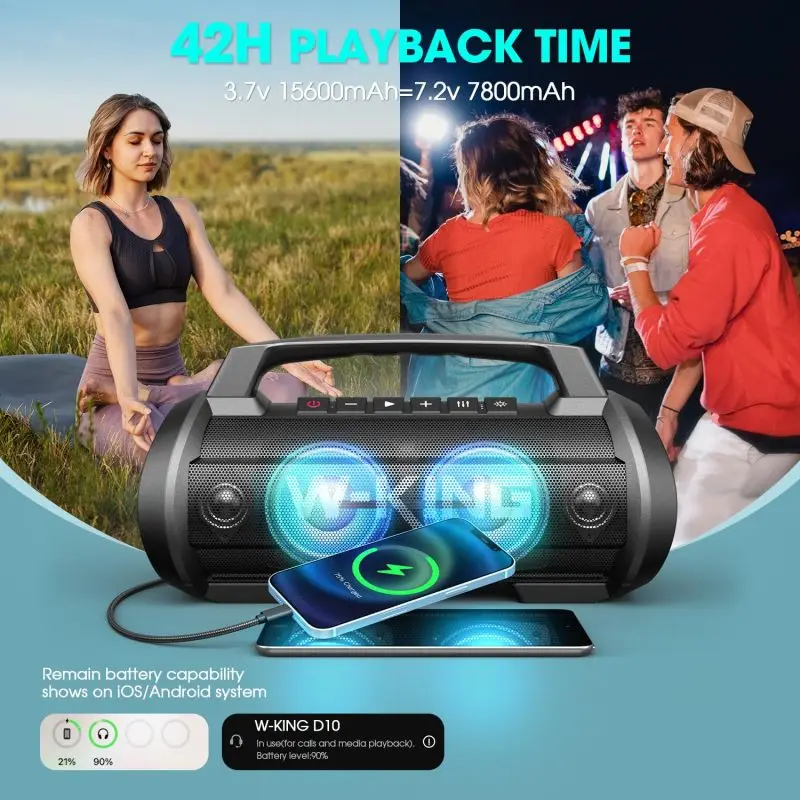W-KING D10 RGB LED Light Colorful Outdoor Bluetooth Speakers Waterproof Wireless with Heavy Bass 70W High-power Party Subwoofer
W-KING D10 RGB LED Light Colorful Outdoor Bluetooth Speakers Waterproof Wireless with Heavy Bass 70W High-power Party Subwoofer