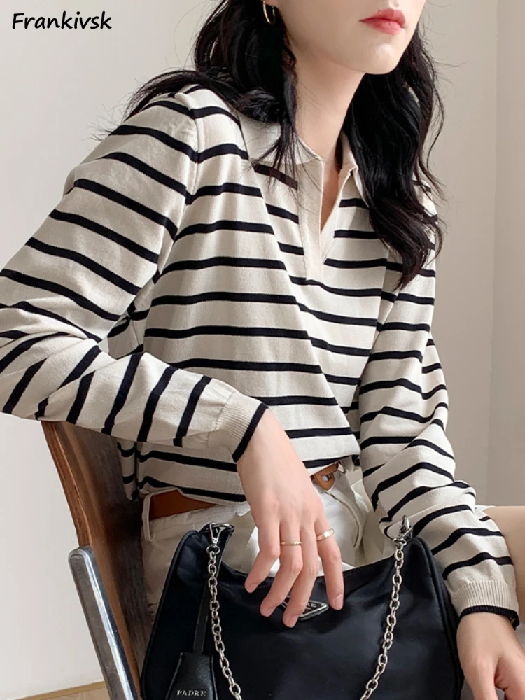 Striped Sweaters Women Korean Commuting Style Elegant Temperament Tender Ladies Pullovers Leisure Daily Simple All-match Lapel
Striped Sweaters Women Korean Commuting Style Elegant Temperament Tender Ladies Pullovers Leisure Daily Simple All-match Lapel