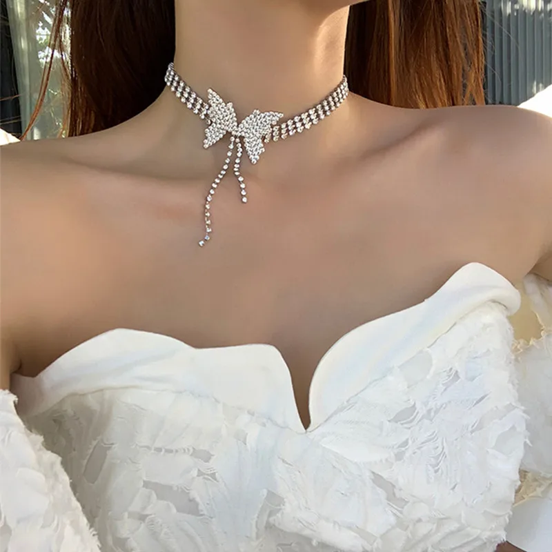 Fashion Tassel Full Rhinestone Butterfly Necklace Ladies Personality Collarbone Chain French Banquet Party Style Choker Jewelry
Fashion Tassel Full Rhinestone Butterfly Necklace Ladies Personality Collarbone Chain French Banquet Party Style Choker Jewelry