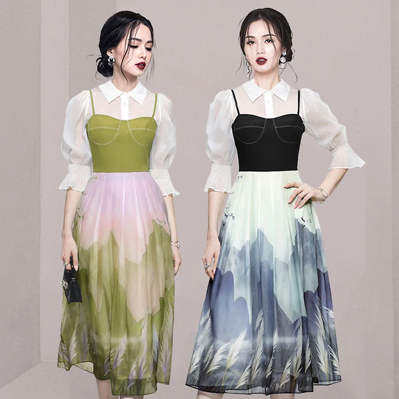 Women Elegant Party Dress Sets Female Summer New White Shirt Tops+ Fashion Print Spaghetti Strap Dress Two Piece Set Vestidos
Women Elegant Party Dress Sets Female Summer New White Shirt Tops+ Fashion Print Spaghetti Strap Dress Two Piece Set Vestidos