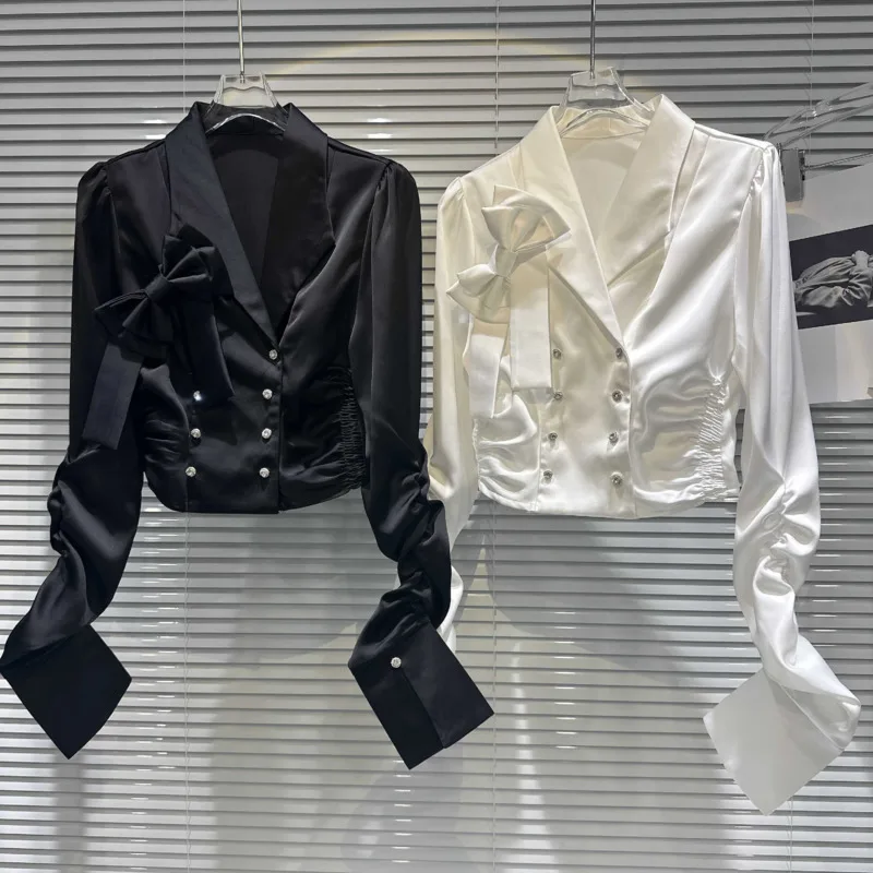 PREPOMP 2023 Autumn New Arrival Notched Collar Long Ruched Sleeve Double Breasted Buttons Slim Shirt Women GL964
PREPOMP 2023 Autumn New Arrival Notched Collar Long Ruched Sleeve Double Breasted Buttons Slim Shirt Women GL964