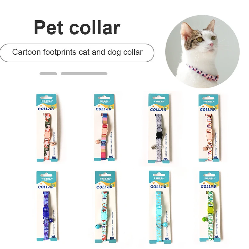 

Cat Collar Colorful Cute Buckle Adjustable Kitten Collar Bell Positioning Footprint Dog Necklace Bell New-Year-Present Chihuahua