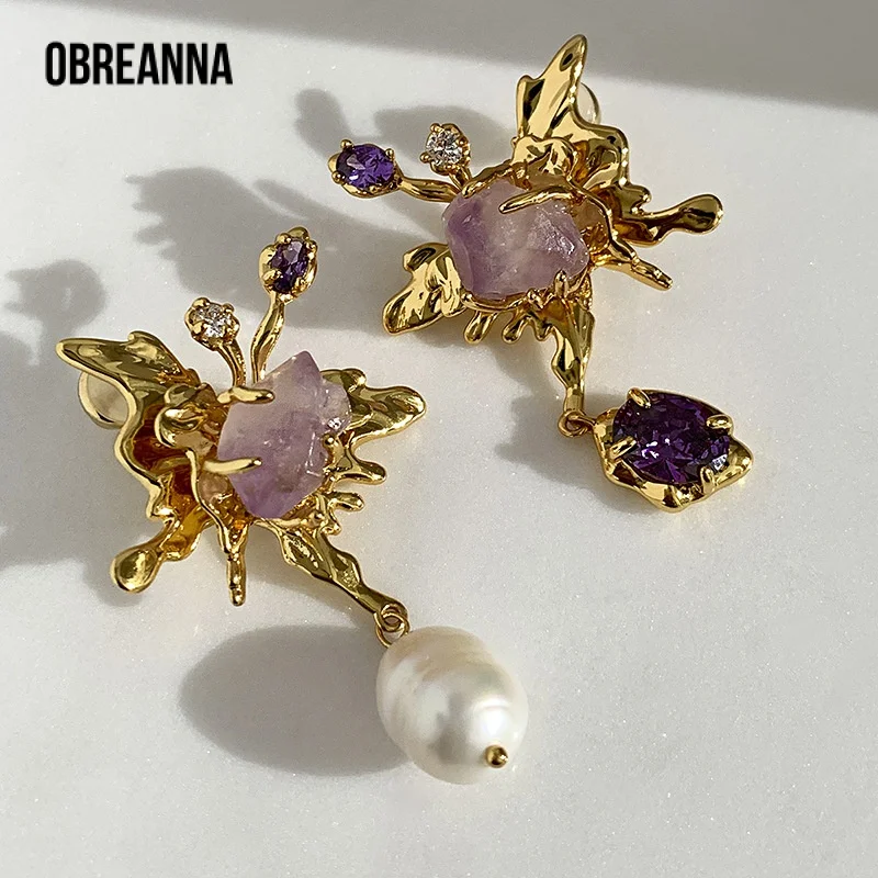 

Baroque Pearl Earrings Female Niche Asymmetric Butterfly Sense Graceful Earrings 925 Silver Needle