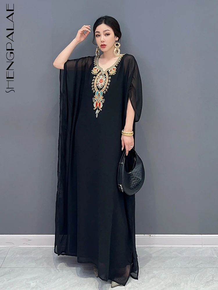 SHENGPALAE Fashion Women's Dress Embroidery Spliced V-neck Three Quarter Sleeve Translucency Loose Robe Summer 2023 New 5R3778
SHENGPALAE Fashion Women's Dress Embroidery Spliced V-neck Three Quarter Sleeve Translucency Loose Robe Summer 2023 New 5R3778