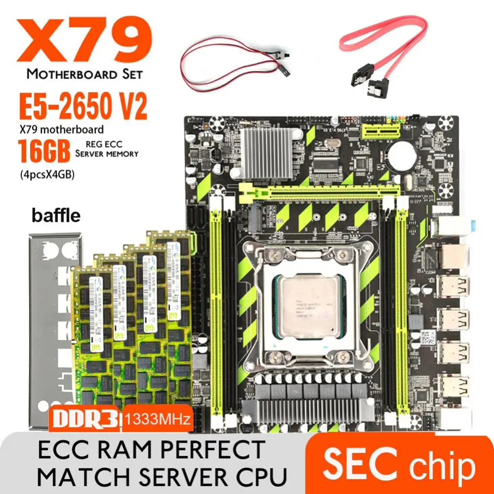 

NEW X79G Moederbord Met Xeon E5 2640 V2 4*4G DDR3 1333 Reg Ecc Ram Geheugen Combo Kit Set Nvme Sata Server Computer Connecting