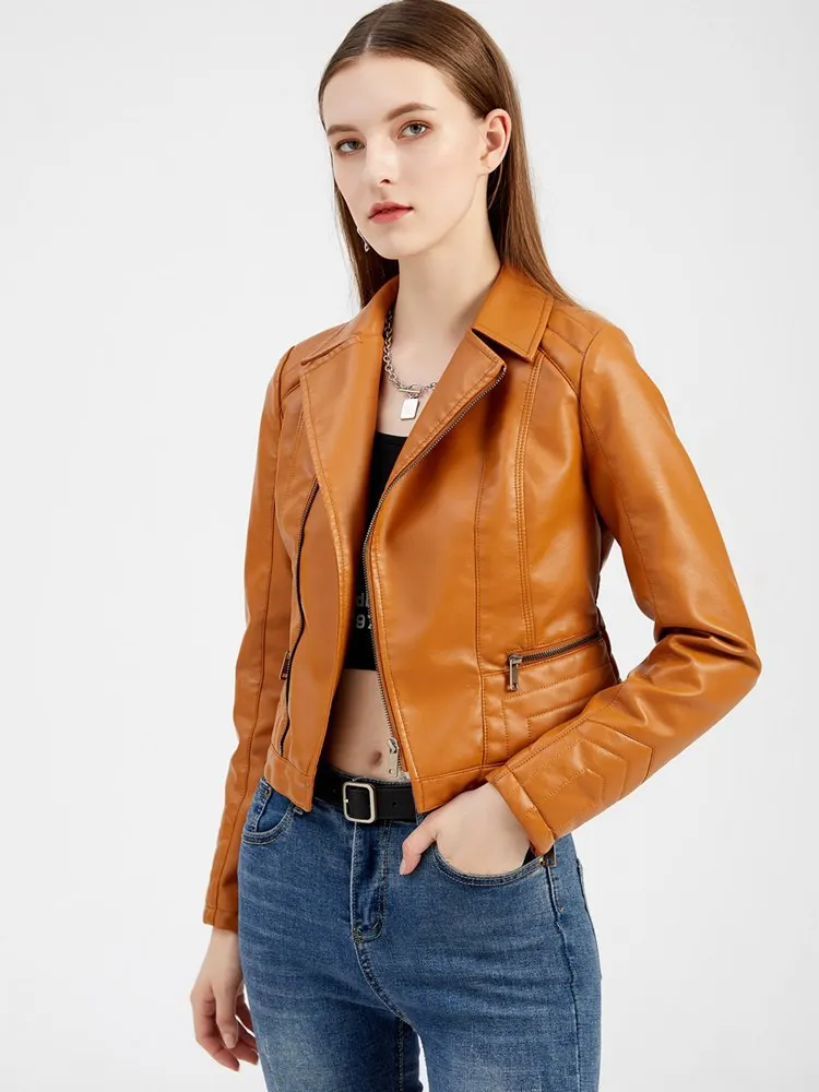 Women Washed PU Leather Jacket Ladies Fashion Lapel Spring Autumn Solid Color Long Sleeve Coat
Women Washed PU Leather Jacket Ladies Fashion Lapel Spring Autumn Solid Color Long Sleeve Coat