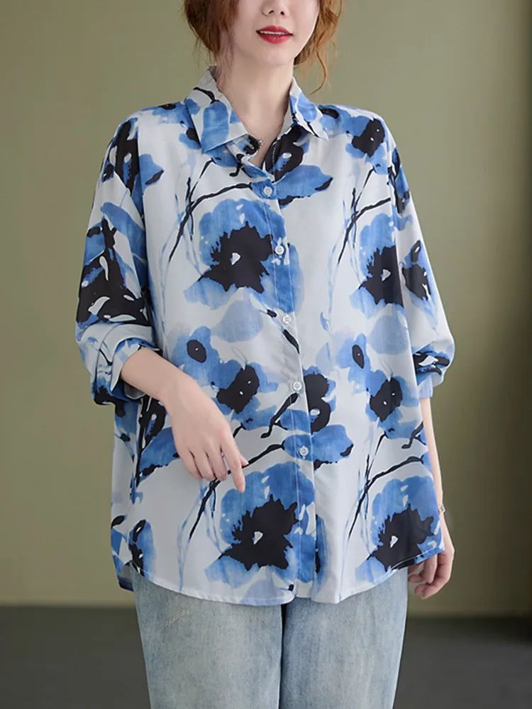 Женские повседневные рубашки, Новое поступление 2022, весенние свободные удобные женские топы в Корейском стиле с цветочным принтом и длинны... 
Женские повседневные рубашки, Новое поступление 2022, весенние свободные удобные женские топы в Корейском стиле с цветочным принтом и длинны...