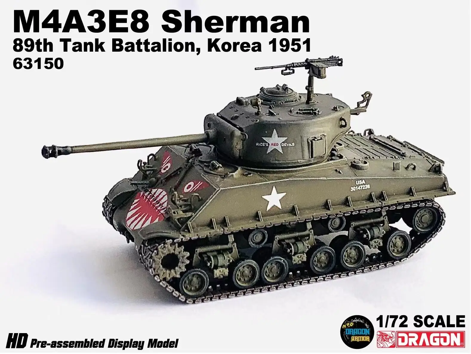 

1/72 Dragon M4A3E8 Sherman Tiger Face 89th Tank Battalion Korea 1951/24th Infantry Div. Han River 63150 Soldier Model Collection