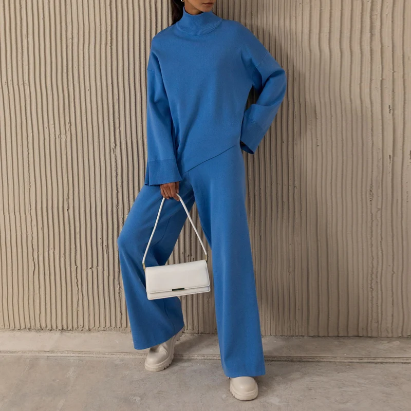 Winter Casual Outfits Elegant Long Sleeve Turtleneck Sweaters + High Waist Wide Leg Pants Suit Autumn Simple Solid Color 2pc Set
Winter Casual Outfits Elegant Long Sleeve Turtleneck Sweaters + High Waist Wide Leg Pants Suit Autumn Simple Solid Color 2pc Set