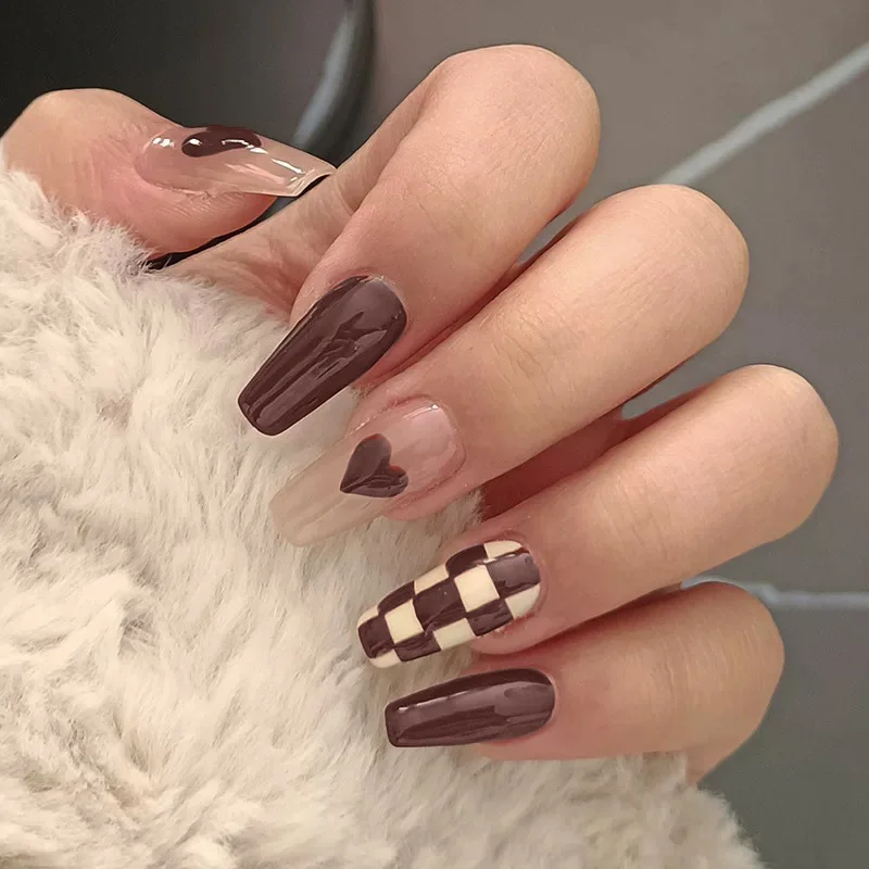 Y2k fashion Coffee Love Chessboard Checkerboard Women Wearable Pressure Head Glue Beauty False Nails Fashion Detachable Nail Art
Y2k fashion Coffee Love Chessboard Checkerboard Women Wearable Pressure Head Glue Beauty False Nails Fashion Detachable Nail Art