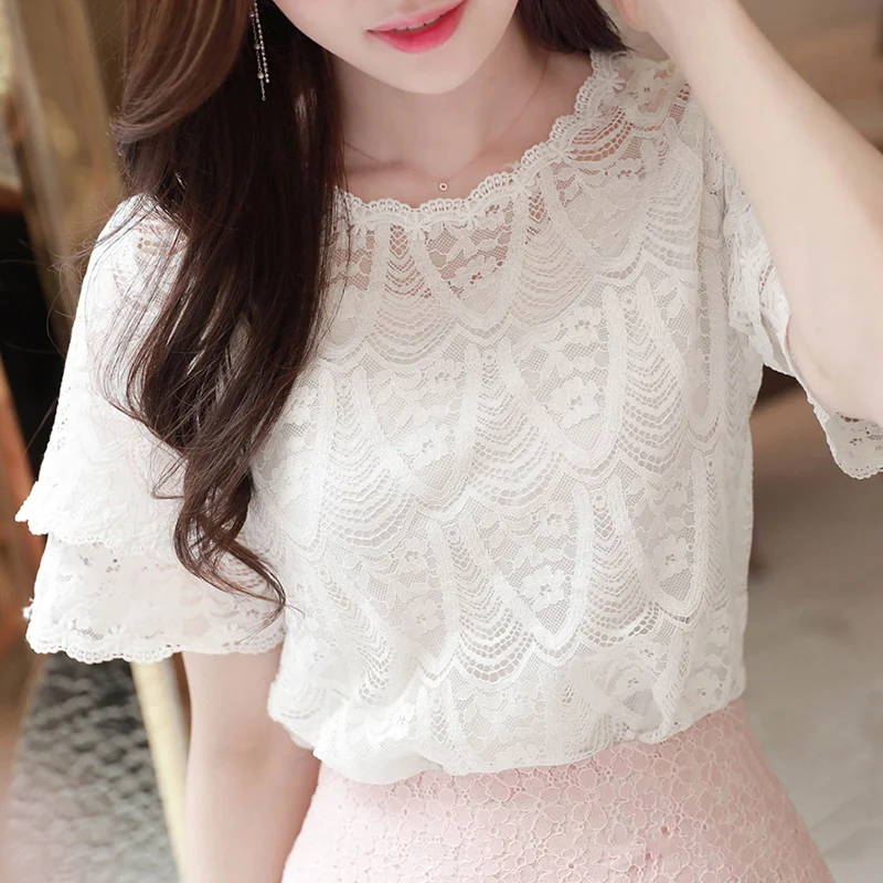 Summer Lace Blouse Women New Short Sleeve Stitching Chiffon Shirt Round-neck Slim Sweet Solid Korean Chic Tops NS4776
Summer Lace Blouse Women New Short Sleeve Stitching Chiffon Shirt Round-neck Slim Sweet Solid Korean Chic Tops NS4776