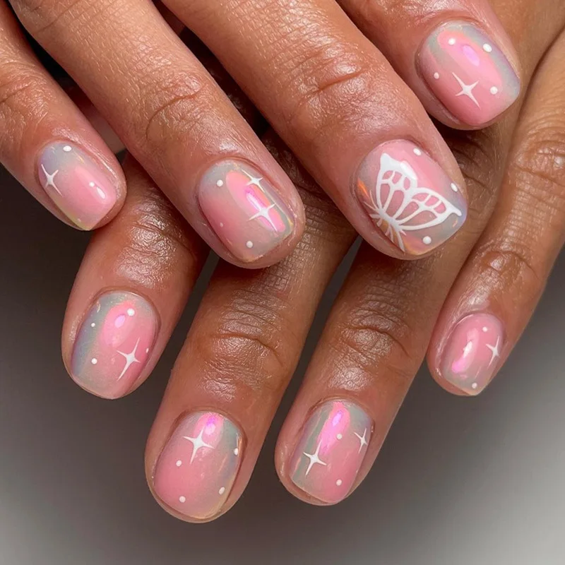 24pcs Aurora Butterfly Nails Sticker Short Sweet Blue Stars Natural Nude Pink False Nails Artificial Nails Full Cover Wearable
24pcs Aurora Butterfly Nails Sticker Short Sweet Blue Stars Natural Nude Pink False Nails Artificial Nails Full Cover Wearable