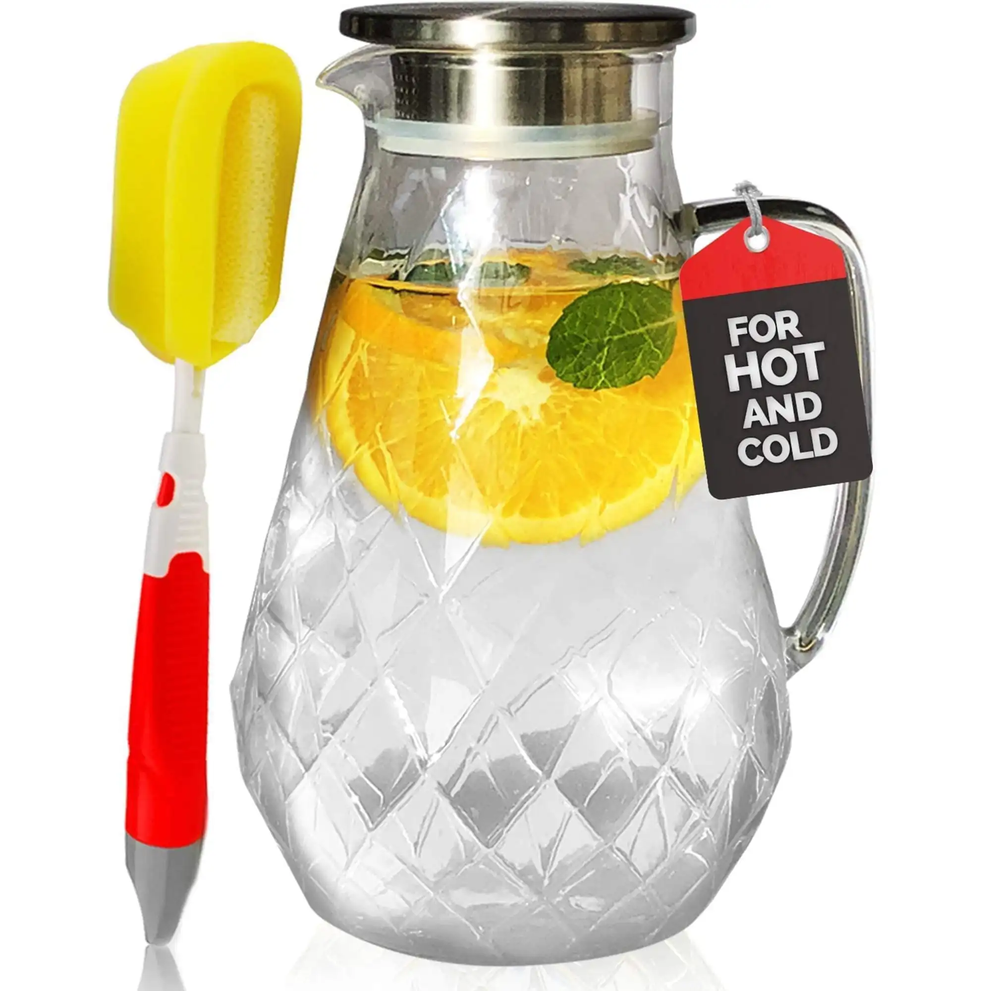 Diamond Glass Pitcher with Lid Hot and Cold Drink Dispenser, 72 Oz
Diamond Glass Pitcher with Lid Hot and Cold Drink Dispenser, 72 Oz