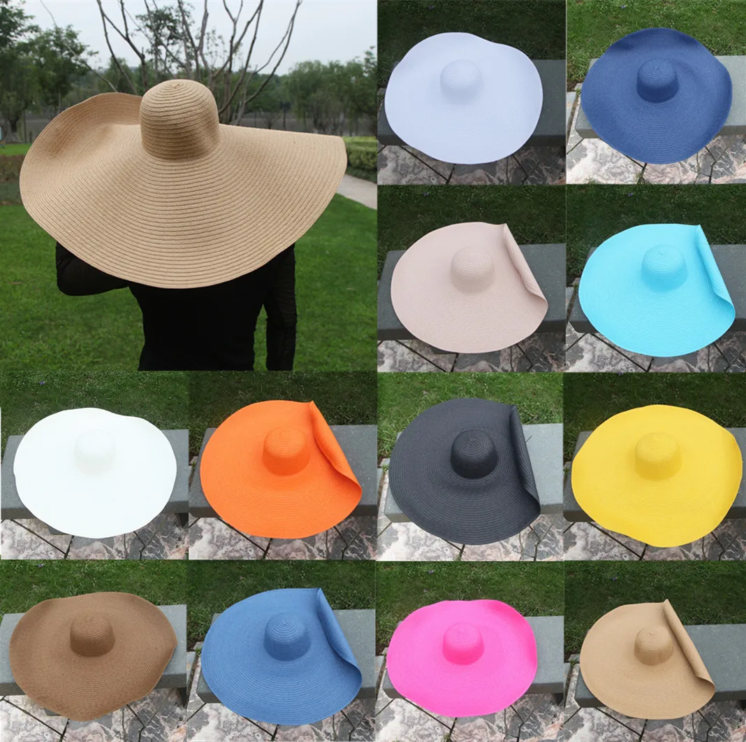 

Foldable Giant Women Oversized Hat 70cm Diameter Huge Brim Floppy Summer Sun Beach Straw Hats Straw Sun Hat
