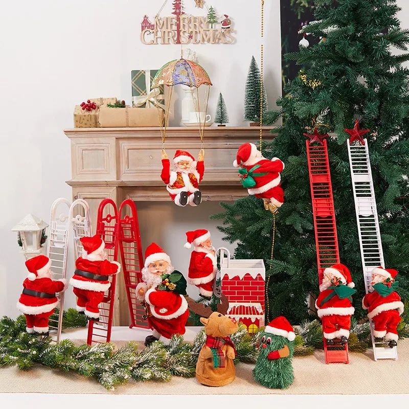 

2024 Санта-Клаус, подъемная лестница, электрическая кукла Санта-Клауса, Рождественская елка, подвесное украшение, наружное и внутреннее украшение для двери и стен