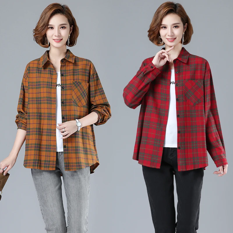 Lattice Printed Long Sleeve Shirts Women Cotton Korean Fashion Splicing Summer Casual Loose Lapels Blouses Houthion
Lattice Printed Long Sleeve Shirts Women Cotton Korean Fashion Splicing Summer Casual Loose Lapels Blouses Houthion