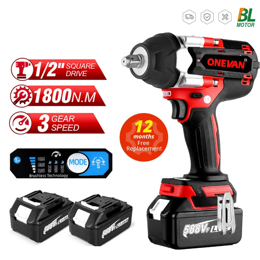 1800N.M 1500W Torque Brushless Electric Impact Wrench 3 Gear Adjustment For Trucks 1/2 inch For Makita 18V Battery
1800N.M 1500W Torque Brushless Electric Impact Wrench 3 Gear Adjustment For Trucks 1/2 inch For Makita 18V Battery