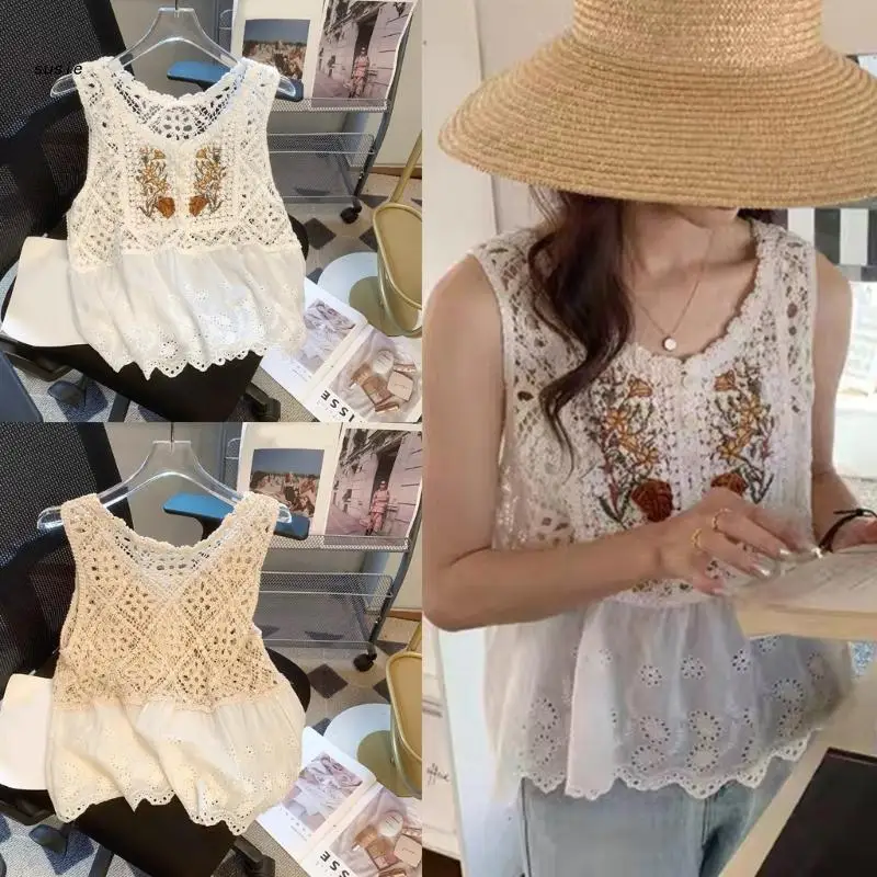 X7YA Summer Travel Seaside Crochet T Shirt Sweet Style Vest Stitching Lace Hem Embroidery Flower Pattern Knit Tops
X7YA Summer Travel Seaside Crochet T Shirt Sweet Style Vest Stitching Lace Hem Embroidery Flower Pattern Knit Tops