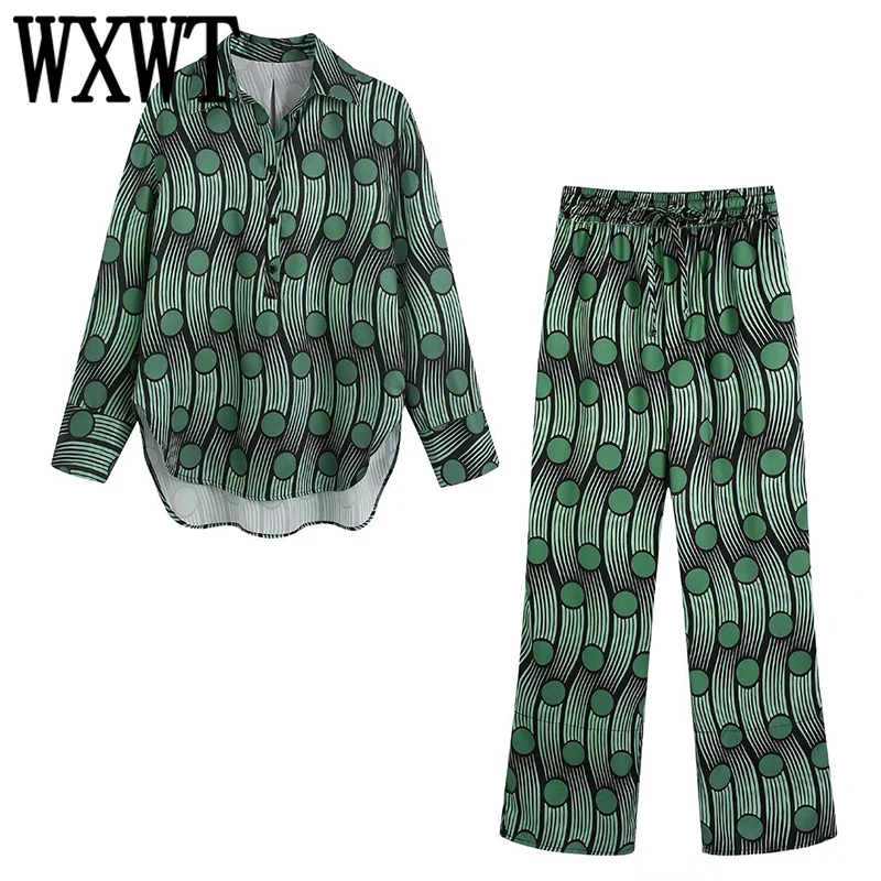 WXWT Spring 2022 New Women 2 Piece Sets Polka Dot Print Long Sleeve Smock Shirts With Elastic Waist Straight Pants Lady Outfit
WXWT Spring 2022 New Women 2 Piece Sets Polka Dot Print Long Sleeve Smock Shirts With Elastic Waist Straight Pants Lady Outfit