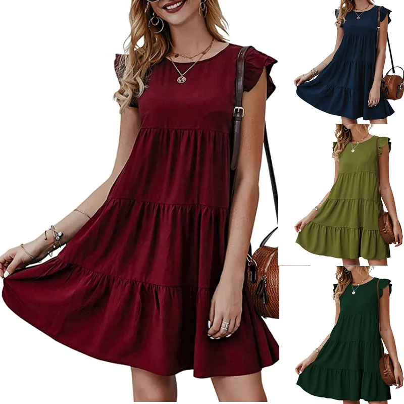2023 Womens Summer Dresses Loose Solid Color Round Neck Short Sleeve Casual Mini Vestidos Pleated Swing Dress Holiday Beach
2023 Womens Summer Dresses Loose Solid Color Round Neck Short Sleeve Casual Mini Vestidos Pleated Swing Dress Holiday Beach