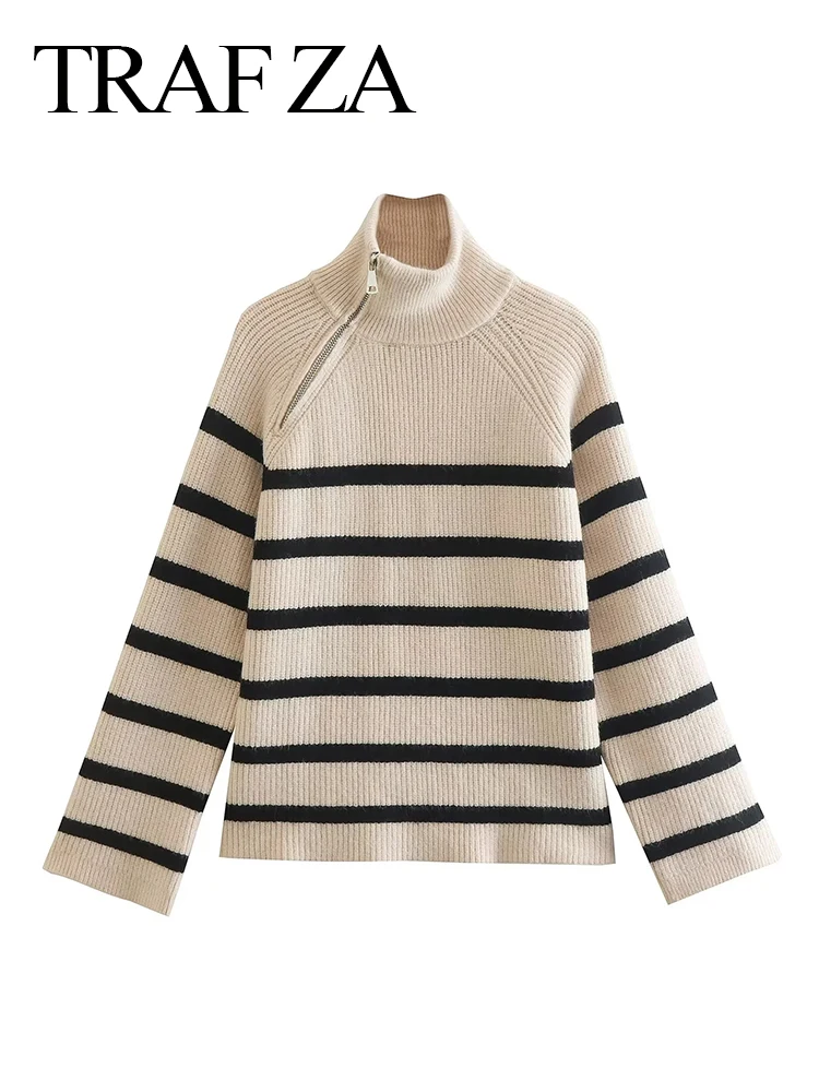 TRAFZA Women Korean Fashion Vintage Zipper Pullovers Clothes For Women Warm Turtleneck Striped Knit Sweater Long Sleeve Top
TRAFZA Women Korean Fashion Vintage Zipper Pullovers Clothes For Women Warm Turtleneck Striped Knit Sweater Long Sleeve Top