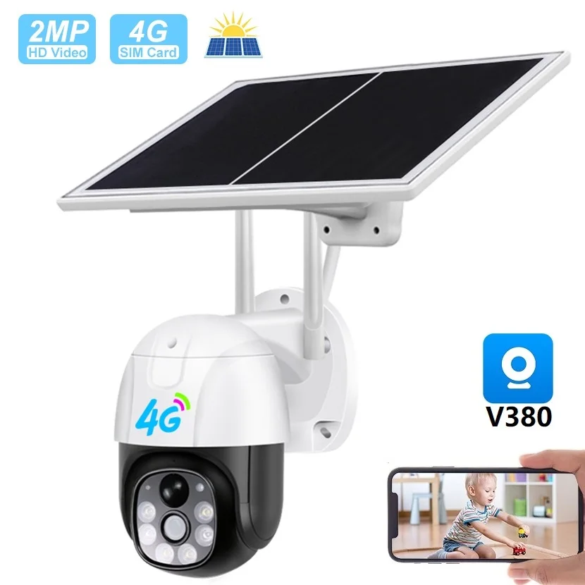 V380 2MP Outdoor 4G Sim Solar Power PTZ Dome Camera Motion Detection 4G Sim Card 5W Solar CCTV Surveillance Camera 
V380 2MP Outdoor 4G Sim Solar Power PTZ Dome Camera Motion Detection 4G Sim Card 5W Solar CCTV Surveillance Camera