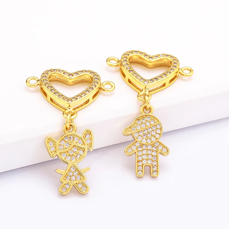 Fashion Girl Boy Heart Gold Color Pendant Charms For Diy Earrings Necklace Bracelet Child CZ Copper Jewelry Making Supplies
Fashion Girl Boy Heart Gold Color Pendant Charms For Diy Earrings Necklace Bracelet Child CZ Copper Jewelry Making Supplies