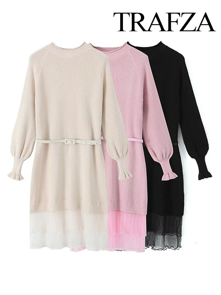 TRAFZA Autumn Winter New Fashion Women Warm Loose Pullover O Neck Dress Woman Solid Color Knit Long Sleeve Belt Matching Dress
TRAFZA Autumn Winter New Fashion Women Warm Loose Pullover O Neck Dress Woman Solid Color Knit Long Sleeve Belt Matching Dress