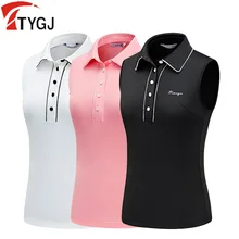 TTYGJ Female Sleeveless Polo T-shirts Golf Clothing Women Quick-drying Golf Vest Shirts Turn-down Collar Sports Tank Tops S-XL