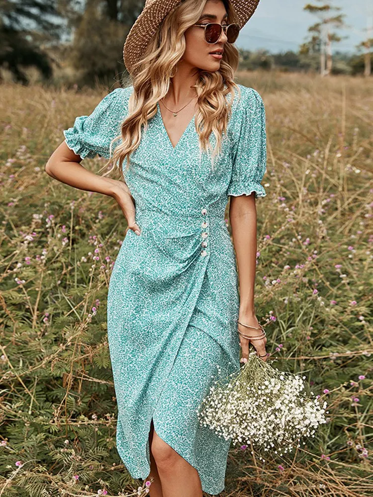New Arrival Women's Dress Spring V Neck Short Sleeve Single Breasted Pleated Printed Dress For Fashion Chic High Waist Dresses
New Arrival Women's Dress Spring V Neck Short Sleeve Single Breasted Pleated Printed Dress For Fashion Chic High Waist Dresses