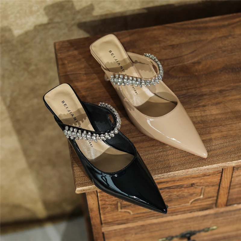 European and American Fashion Point-toe Rhinestone Toe High-heeled Sandals Women's Summer Fine-heeled Half-slip Sandals Women
European and American Fashion Point-toe Rhinestone Toe High-heeled Sandals Women's Summer Fine-heeled Half-slip Sandals Women