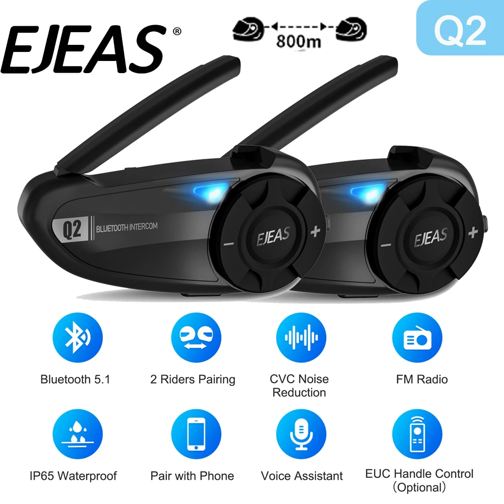 EJEAS Q2 Motorcycle Helmet Intercom Headset Wireless Bluetooth5.1 800M 2 Riders Intercommunicators FM Radio IP65 Waterproof
EJEAS Q2 Motorcycle Helmet Intercom Headset Wireless Bluetooth5.1 800M 2 Riders Intercommunicators FM Radio IP65 Waterproof