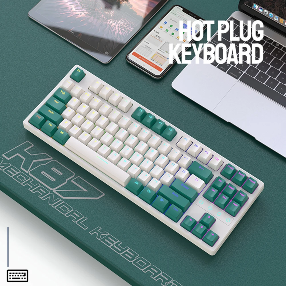 87 Keys Mechanical Keyboard Blue/Red Switch RGB Mechanical Keyboard Keycaps Backlit USB Charging Ergonomics for Desktop Computer
87 Keys Mechanical Keyboard Blue/Red Switch RGB Mechanical Keyboard Keycaps Backlit USB Charging Ergonomics for Desktop Computer