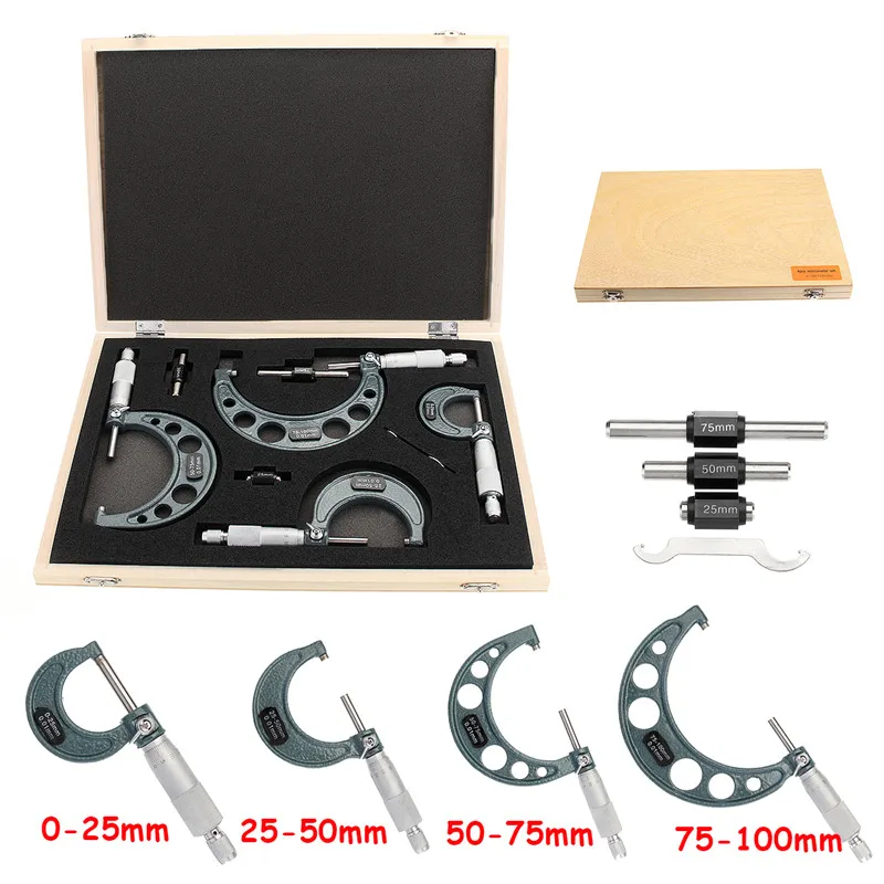 4pcs Outside Micrometer Set Machinist Tool 0-4" 0-100mm 4 Precision 0.01mm Accuracy Carbide Micrometer Set Kit Measure Tools
4pcs Outside Micrometer Set Machinist Tool 0-4" 0-100mm 4 Precision 0.01mm Accuracy Carbide Micrometer Set Kit Measure Tools