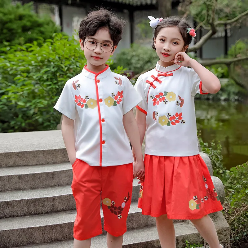Summer New Boy And Girl Vintage Button Ancient Hanfu Dress Children Chinese Style Flower Print Two Piece Suit Role Play Costume
Summer New Boy And Girl Vintage Button Ancient Hanfu Dress Children Chinese Style Flower Print Two Piece Suit Role Play Costume