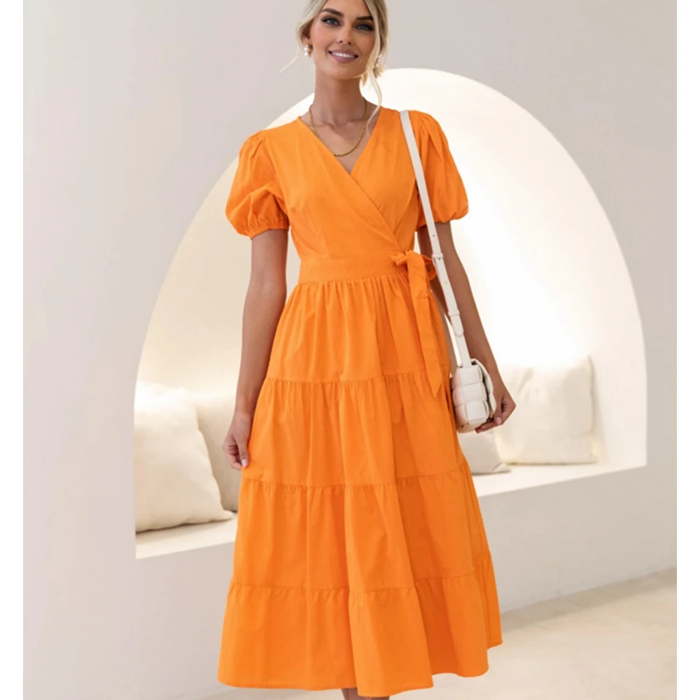 Wepbel Lace-up Bubble Sleeve High-End Dress for Women Summer Casual Dress Solid Color and V-neck High Waist Slim Fits Maxi Dress
Wepbel Lace-up Bubble Sleeve High-End Dress for Women Summer Casual Dress Solid Color and V-neck High Waist Slim Fits Maxi Dress