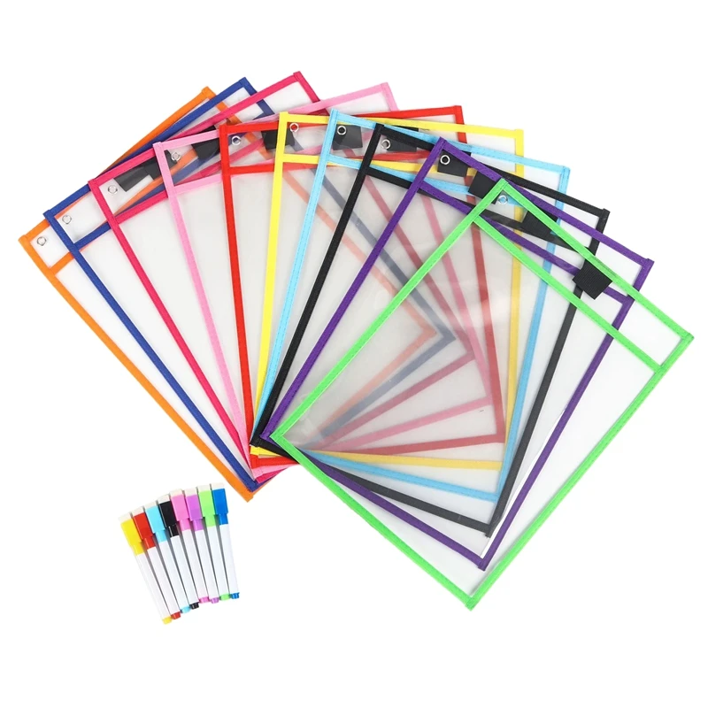 10 Pcs Dry-Erase Pockets with 8Pcs Pen Reusable Waterproof Pocket Transparent Write Drawing Board File Pocket for School
10 Pcs Dry-Erase Pockets with 8Pcs Pen Reusable Waterproof Pocket Transparent Write Drawing Board File Pocket for School