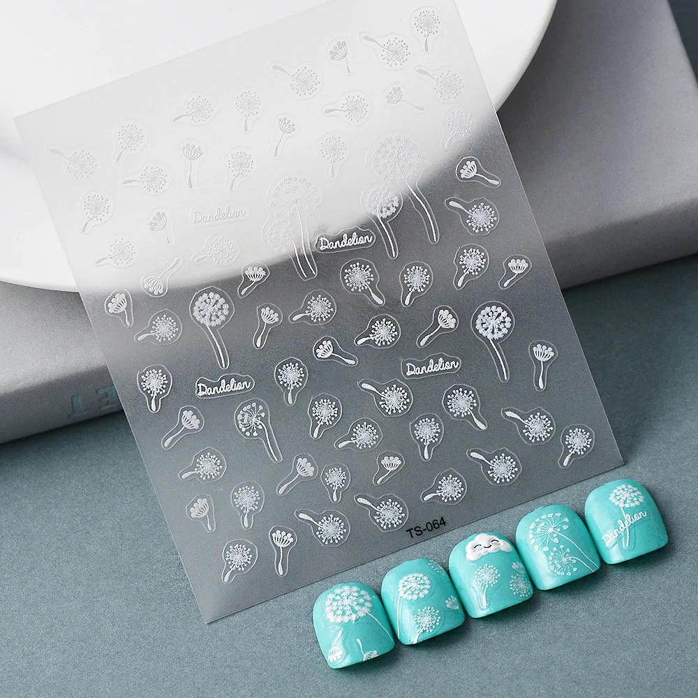 Simple White Series Embossed Nail Art Stickers 5D Dandelion Pattern Design UltraThin Charm Sliders Manicure Decals Nails Tips
Simple White Series Embossed Nail Art Stickers 5D Dandelion Pattern Design UltraThin Charm Sliders Manicure Decals Nails Tips