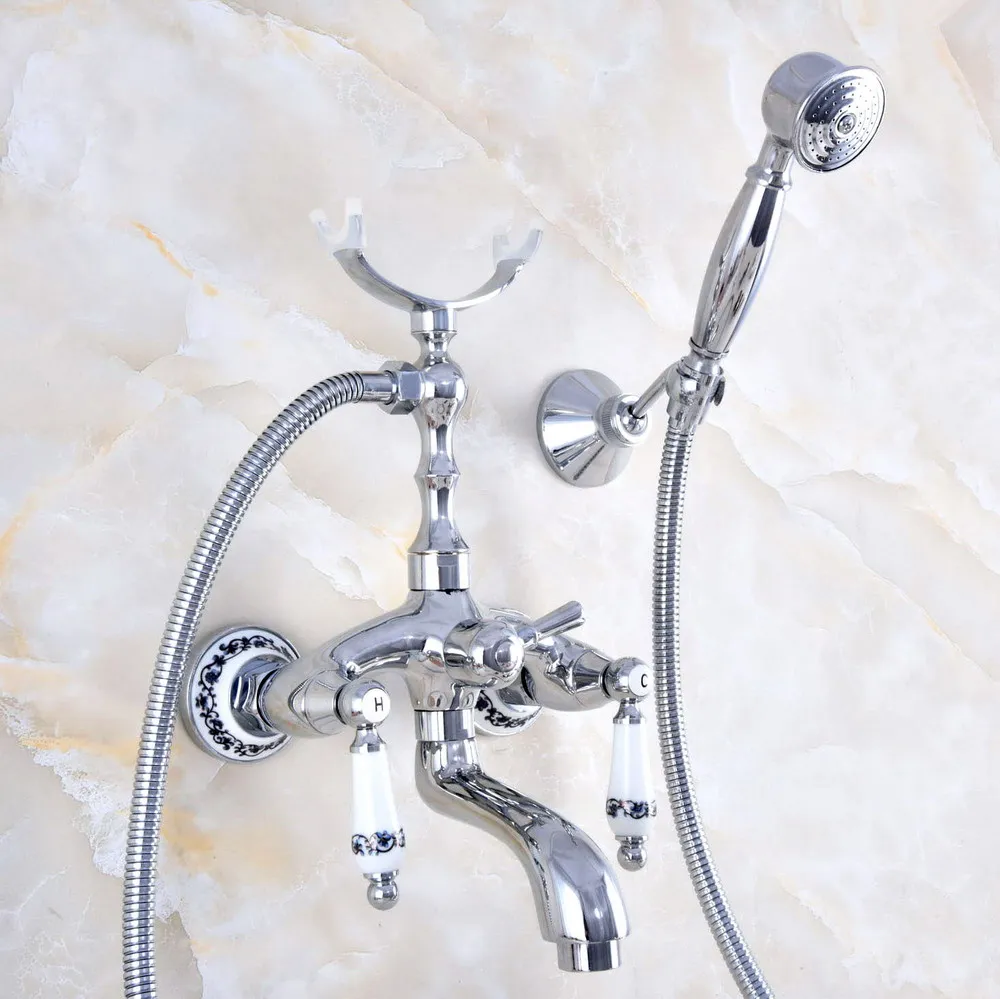 Polished Chrome Brass Wall Mounted Bathroom Clawfoot Tub Faucet Mixer Tap Telephone Shower Head Dual Ceramic Handles ana750
Polished Chrome Brass Wall Mounted Bathroom Clawfoot Tub Faucet Mixer Tap Telephone Shower Head Dual Ceramic Handles ana750