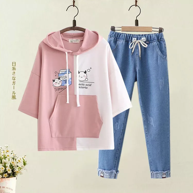 2022NEW students 2021 summer short-sleeved girl leisure sports suit middle school student loose kawaii hoodie Harajuku Streetwea
2022NEW students 2021 summer short-sleeved girl leisure sports suit middle school student loose kawaii hoodie Harajuku Streetwea