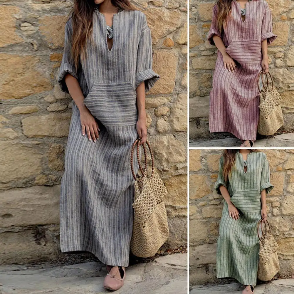 Maxi Dress Ankle Length Comfy Breathable Retro Vertical Striped Print Casual Maxi Dress Autumn Dress Streetwear
Maxi Dress Ankle Length Comfy Breathable Retro Vertical Striped Print Casual Maxi Dress Autumn Dress Streetwear