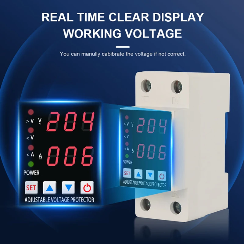 Din Rail Dual Display 63A Adjustable Over And Under Voltage Protection Device Protector Relay Low Voltage/Over Current Protectio 
Din Rail Dual Display 63A Adjustable Over And Under Voltage Protection Device Protector Relay Low Voltage/Over Current Protectio
