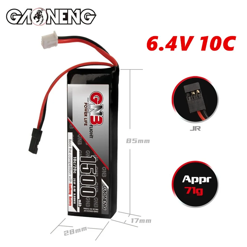 Upgraded GNB 2S 6.4V 10C 1500mAh LiFePO4 LiFe Battery RX Battery Receiver Battery Transmitter Battery With Futaba Connectors
Upgraded GNB 2S 6.4V 10C 1500mAh LiFePO4 LiFe Battery RX Battery Receiver Battery Transmitter Battery With Futaba Connectors