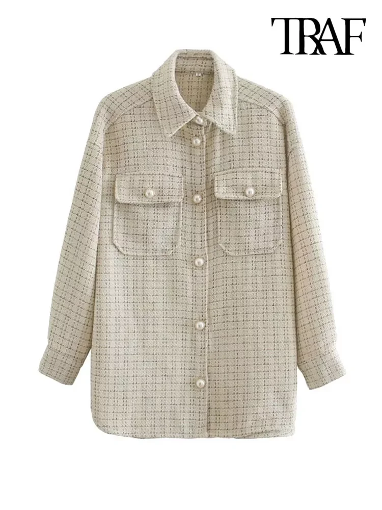 TRAF Women Fashion Oversized Faux Pearl Buttons Jacket Coat Vintage Long Sleeve Pockets Female Outerwear Chic Tops
TRAF Women Fashion Oversized Faux Pearl Buttons Jacket Coat Vintage Long Sleeve Pockets Female Outerwear Chic Tops