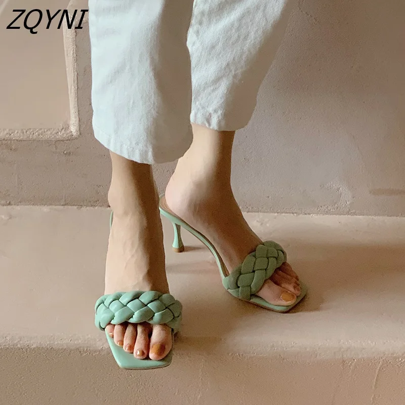 New women's luxury slippers 6.5cm high heels Muller shoes woven spring and summer leisure sandals Blue Green Brown
New women's luxury slippers 6.5cm high heels Muller shoes woven spring and summer leisure sandals Blue Green Brown