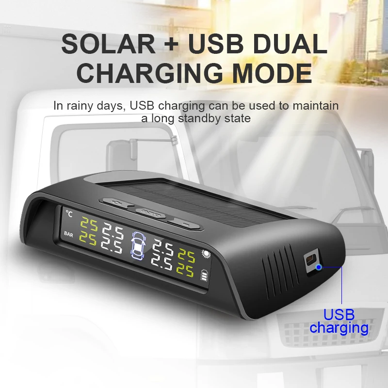 Car Truck TPMS Tire Pressure Auto Display Alarm Monitoring Solar Power & USB Charging Temperature Alert With 6 External Sensors
Car Truck TPMS Tire Pressure Auto Display Alarm Monitoring Solar Power & USB Charging Temperature Alert With 6 External Sensors